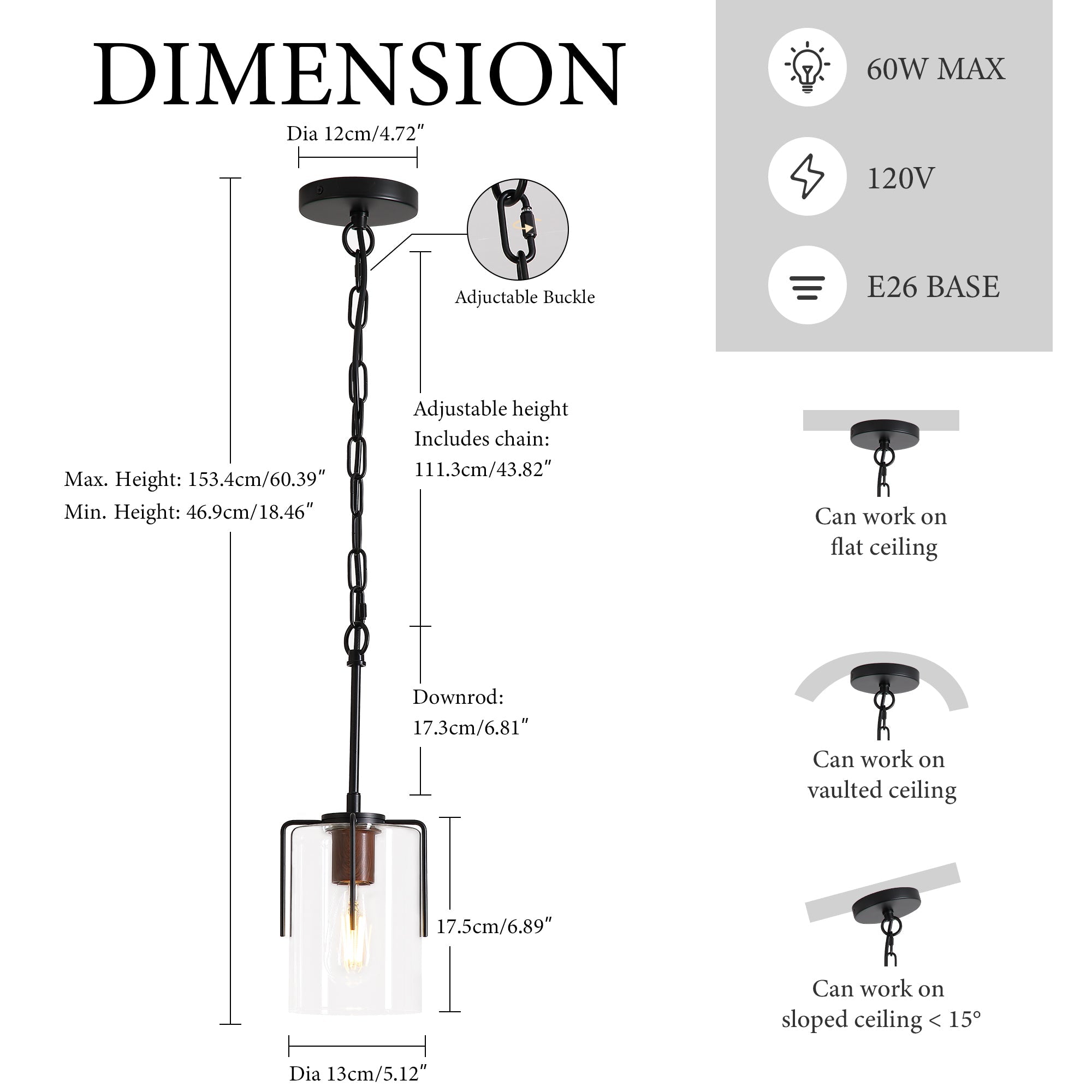 Modern Industrial Pendant Light with Clear Glass Shade