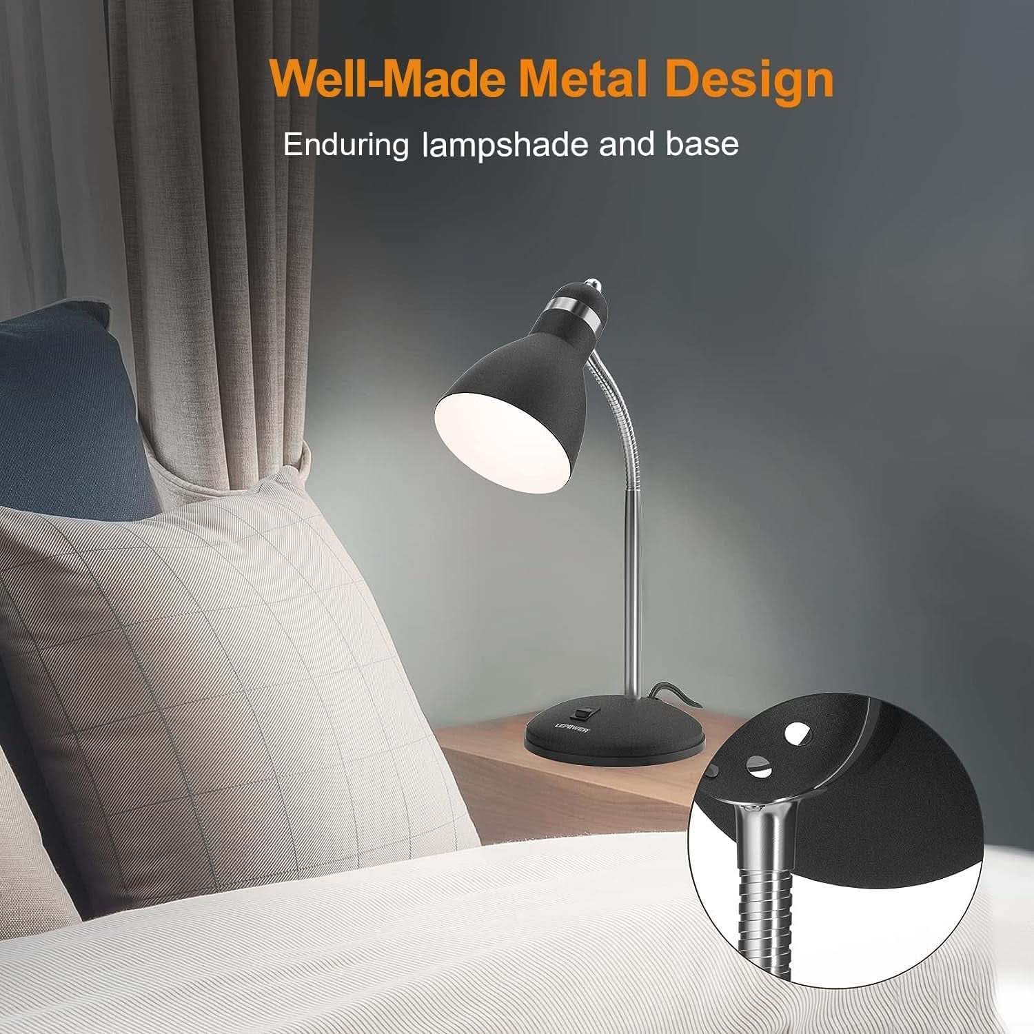 Matte Black Desk Lamp With Flexible Goose Neck