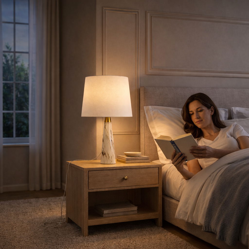 Enclave Hydro Table Lamp | Faux Marble Base Contemporary Table Lamp