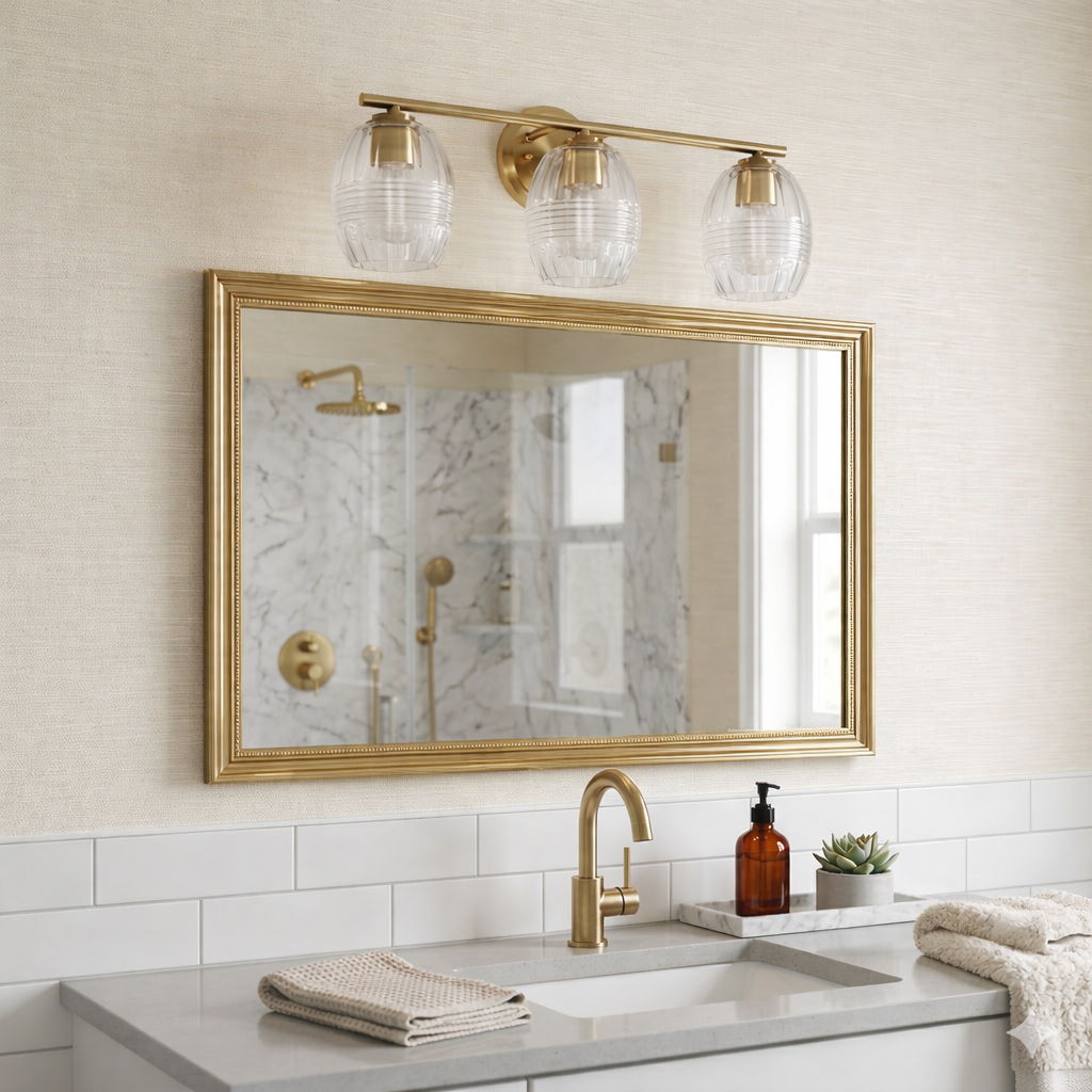 Luster 3-Light Vanity Wall Lamp | Satin Brass & Clear Glass Bathroom Vanity Light