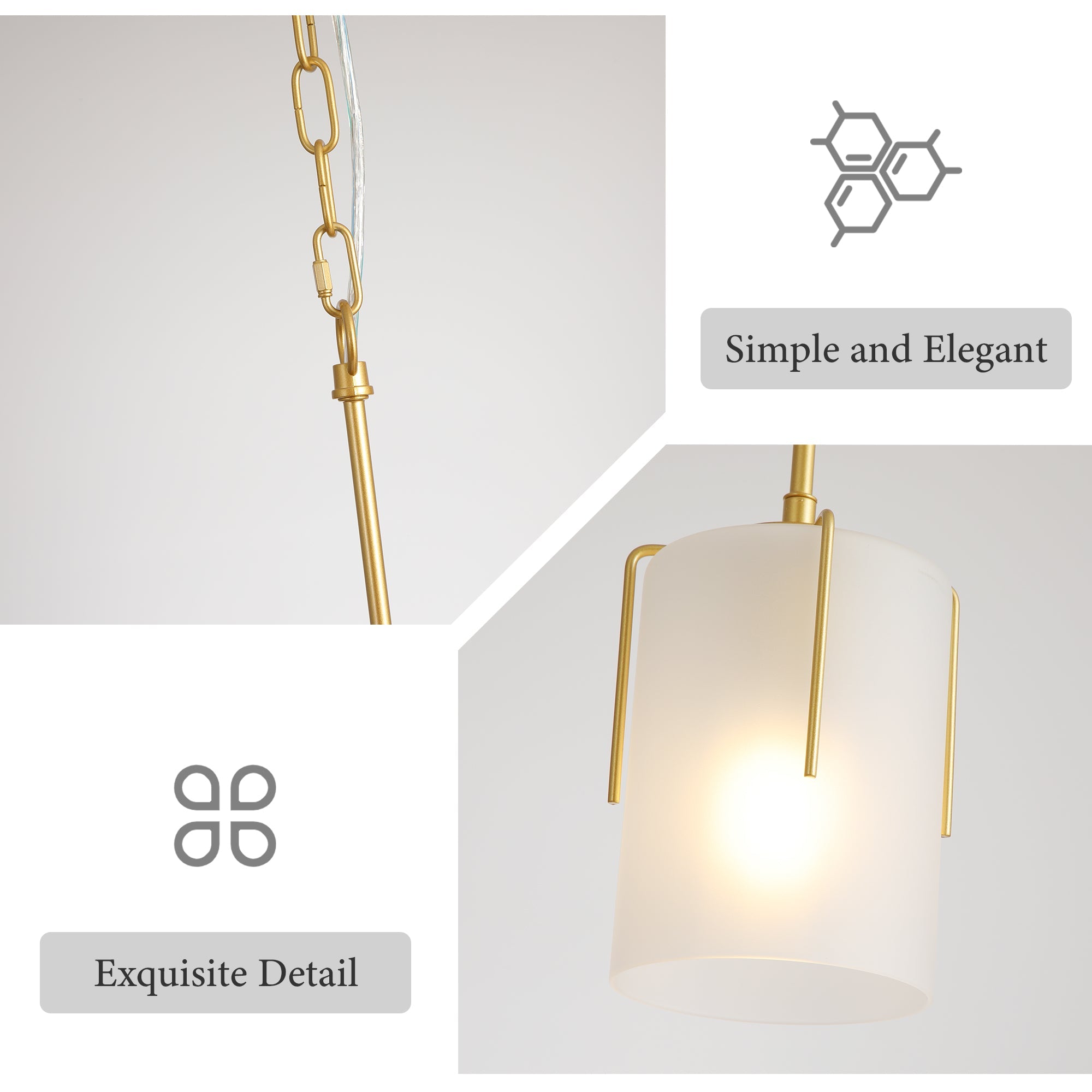 Gold Modern Pendant Light with Frosted Glass Shade