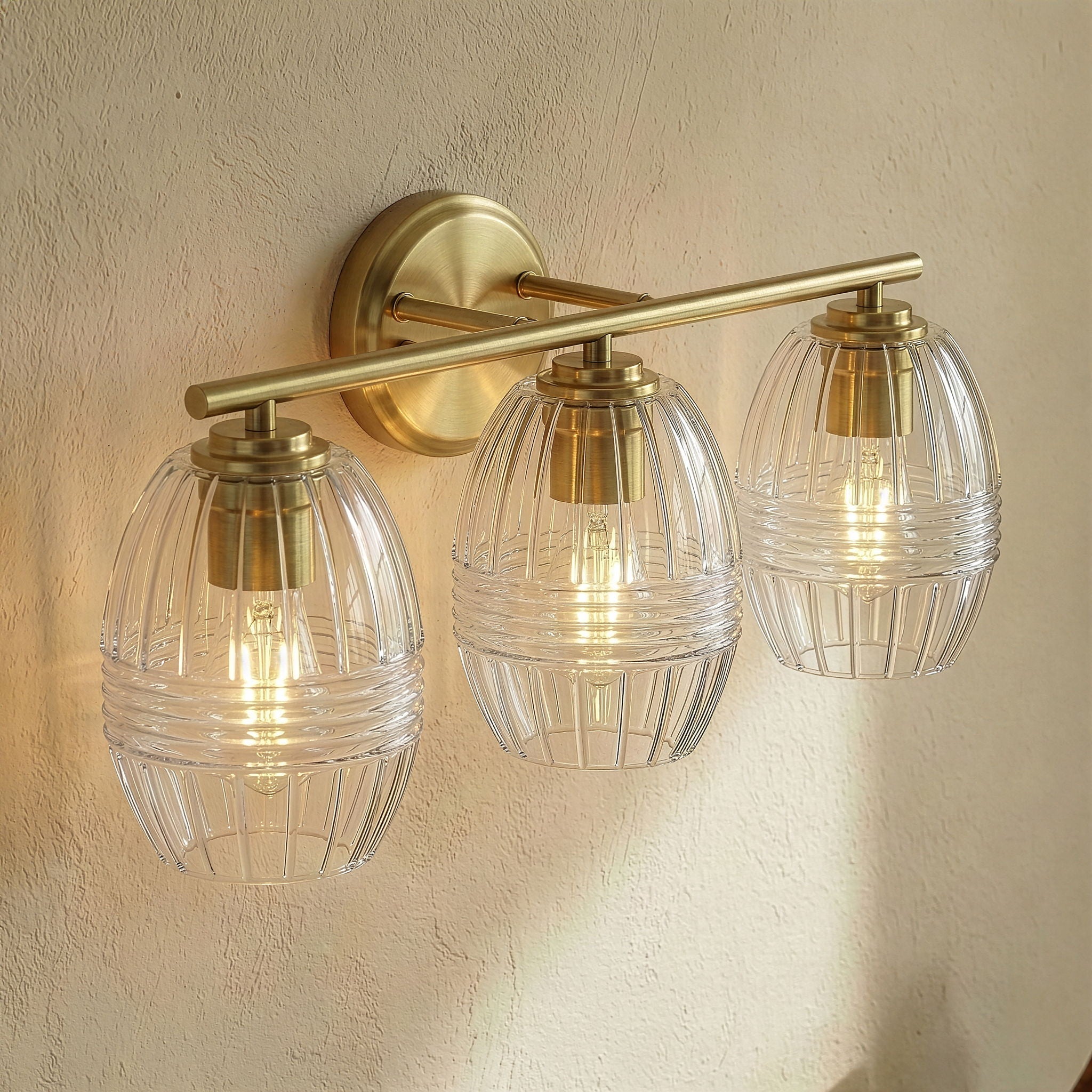 Luster 3-Light Vanity Wall Lamp | Satin Brass & Clear Glass Bathroom Vanity Light