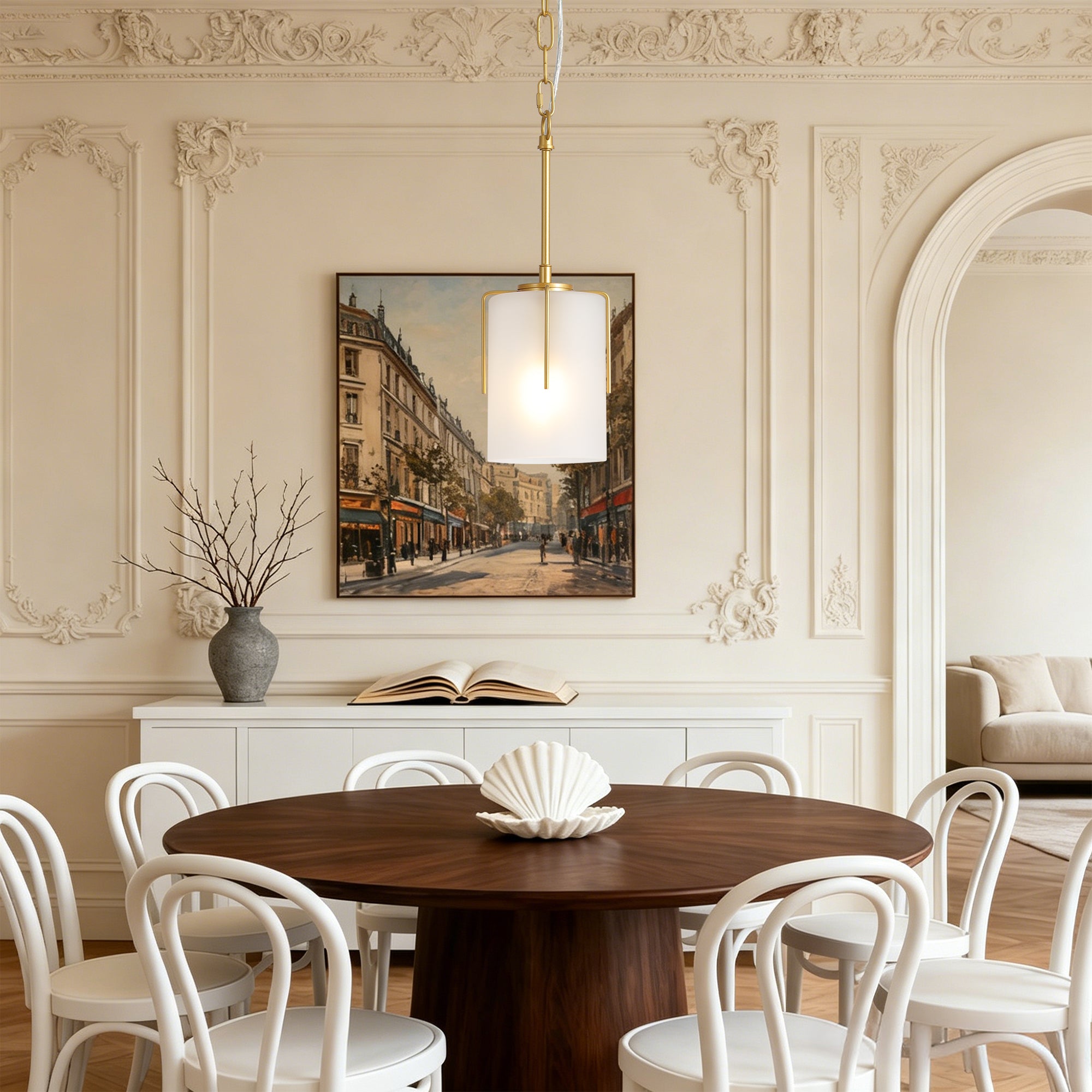 Gold Modern Pendant Light with Frosted Glass Shade