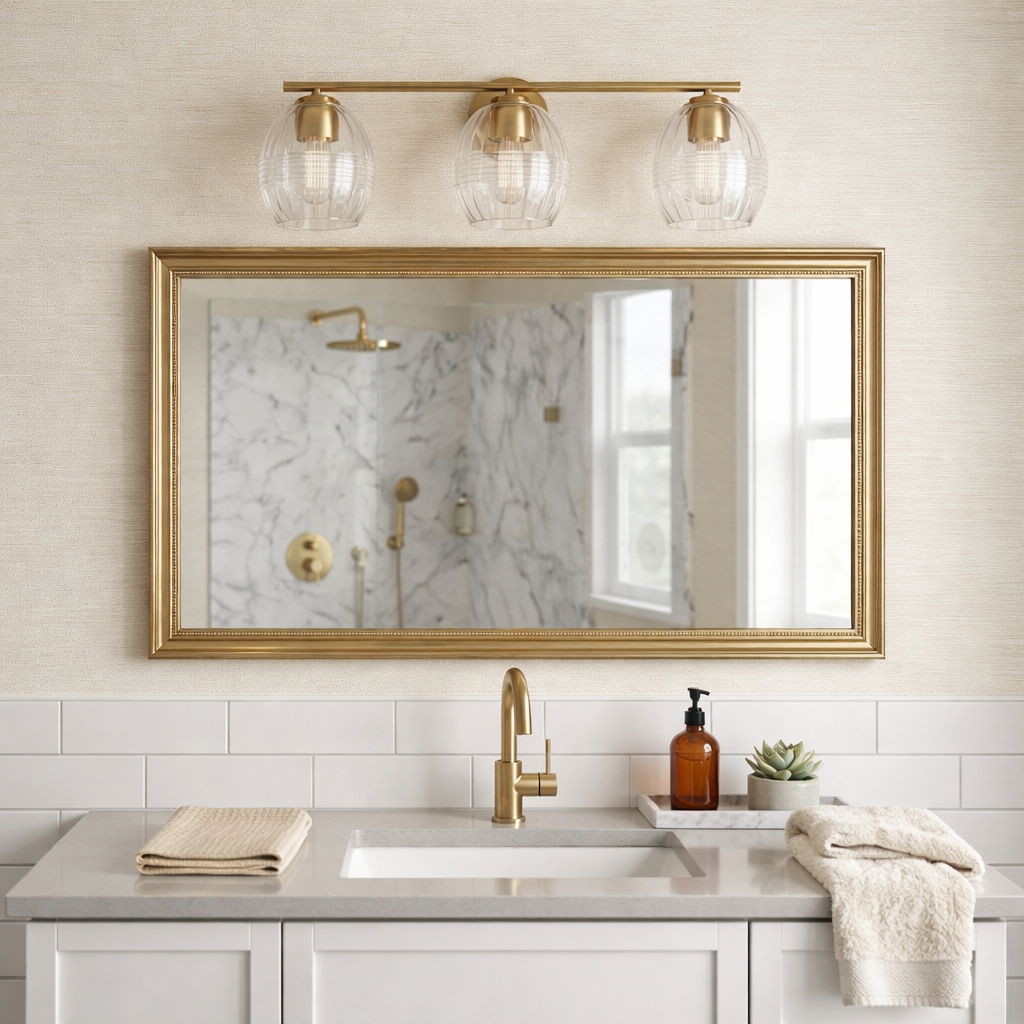 Luster 3-Light Vanity Wall Lamp | Satin Brass & Clear Glass Bathroom Vanity Light