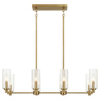 Willow Eight Lights Island with Clear Ribbed Glass Pendant Lamp - Satin