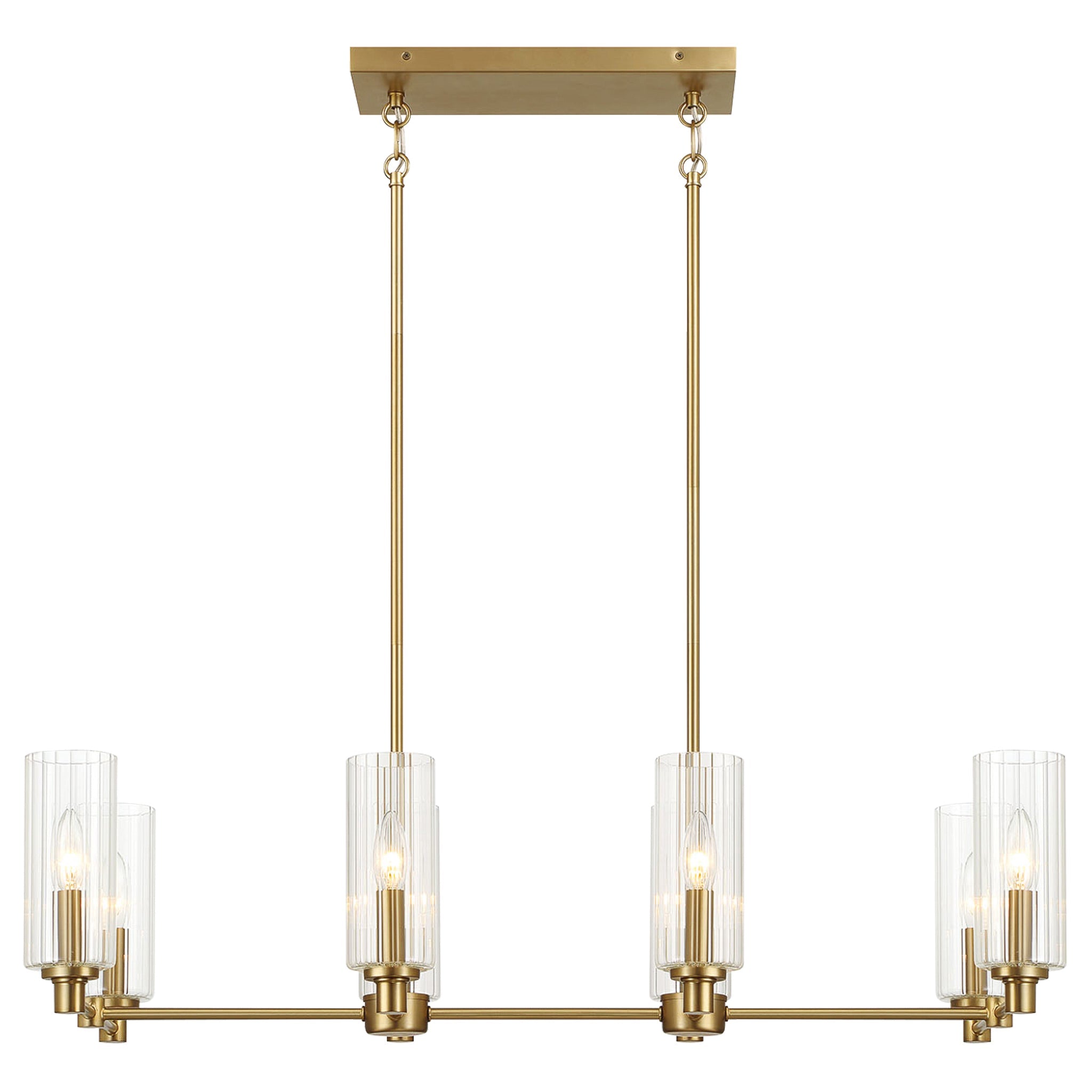 Willow Eight Lights Island with Clear Ribbed Glass Pendant Lamp - Satin