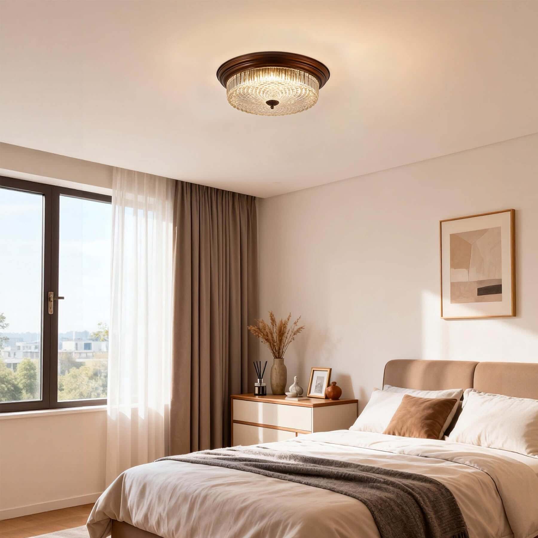 Faleni Glass Ceiling Light | Round Flush Mount Tri-Color 3-Size Design