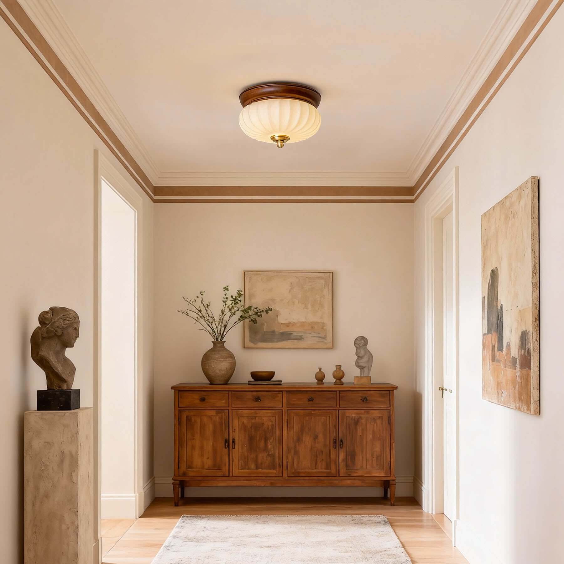 Firavo Milk Glass Ceiling Lamp | Wabi-Sabi Flush Mount Bedroom Light