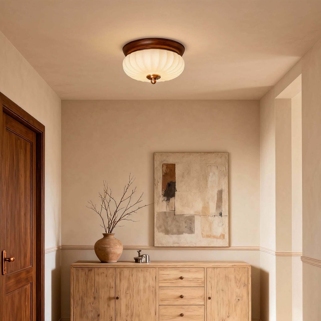 Firavo Milk Glass Ceiling Lamp | Wabi-Sabi Flush Mount Bedroom Light