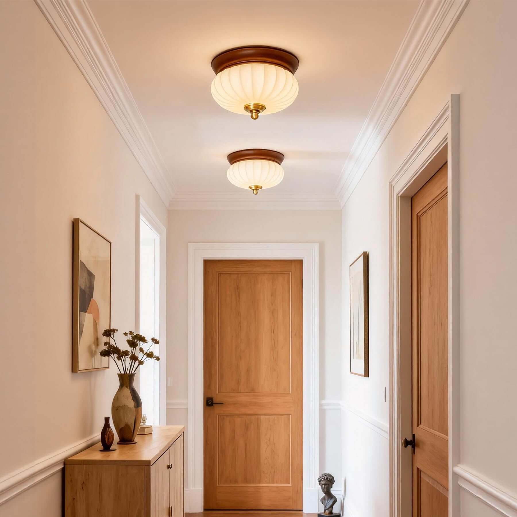 Firavo Milk Glass Ceiling Lamp | Wabi-Sabi Flush Mount Bedroom Light