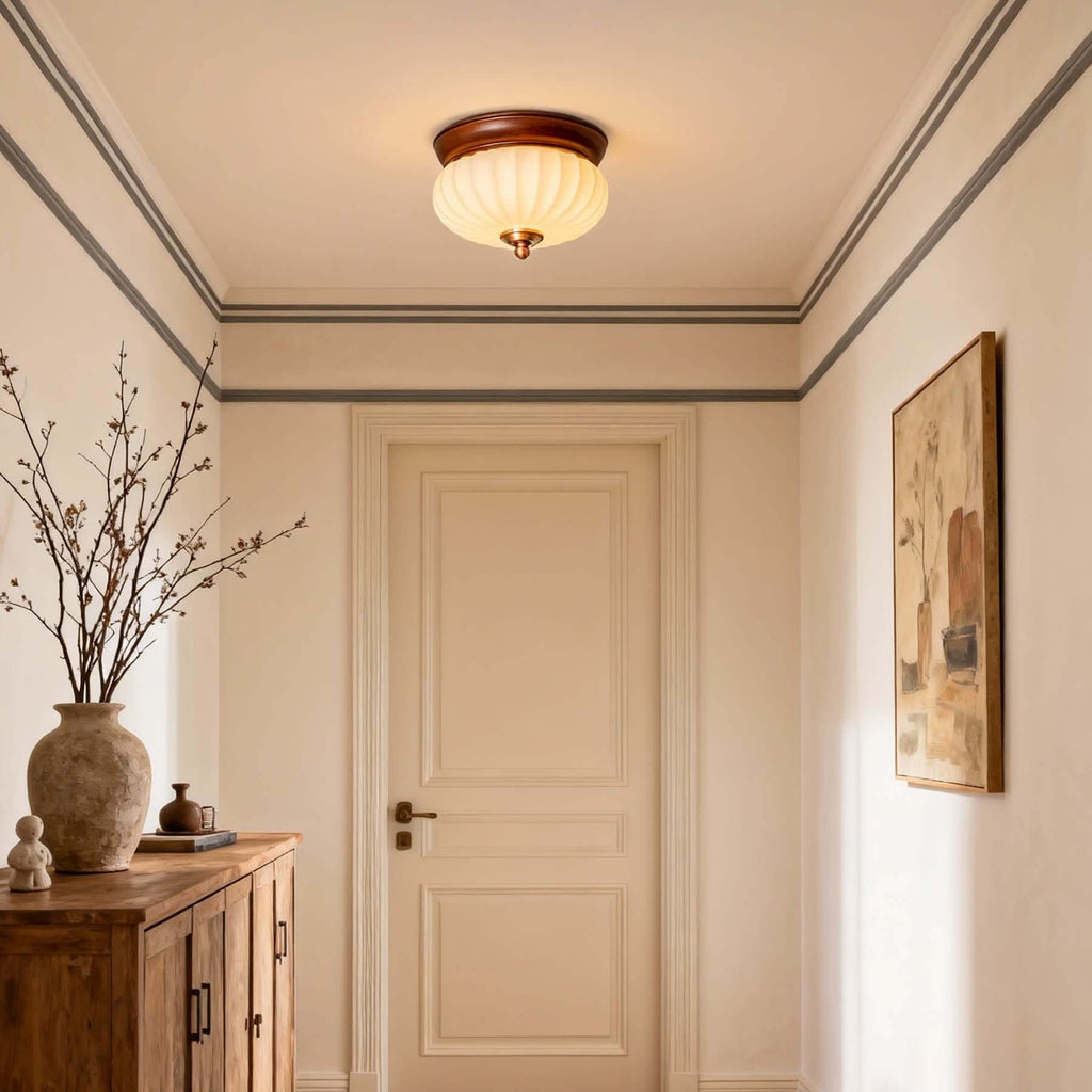 Firavo Milk Glass Ceiling Lamp | Wabi-Sabi Flush Mount Bedroom Light