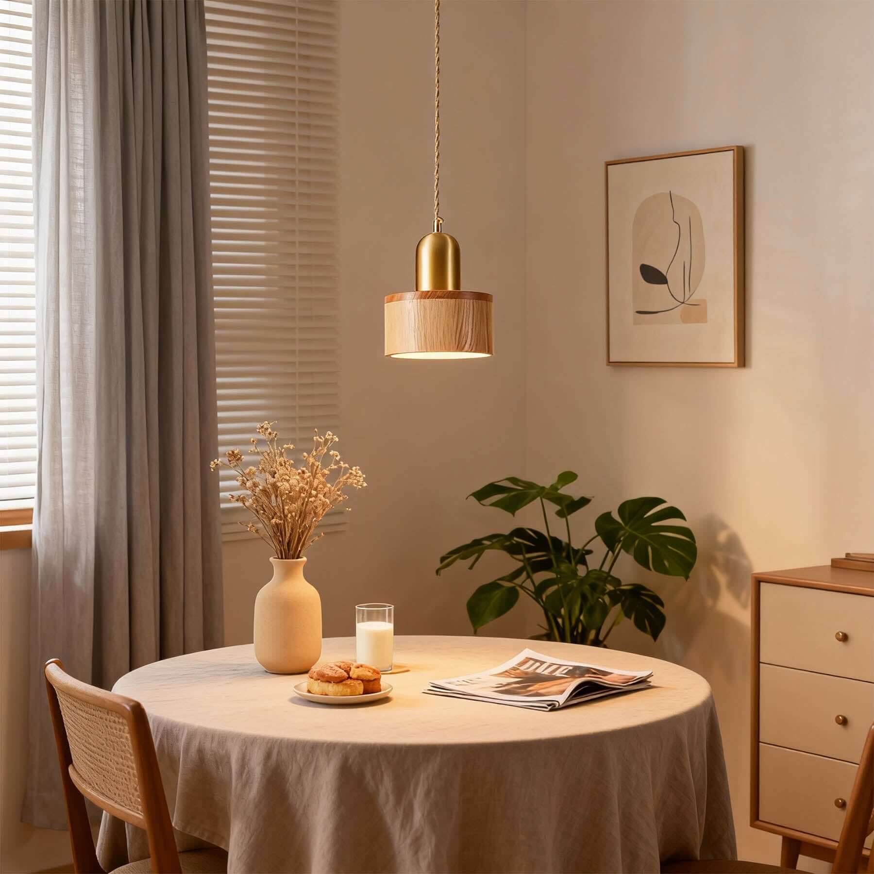 Fivaro Wood Pendant Lamp | Japandi Small Hanging Light