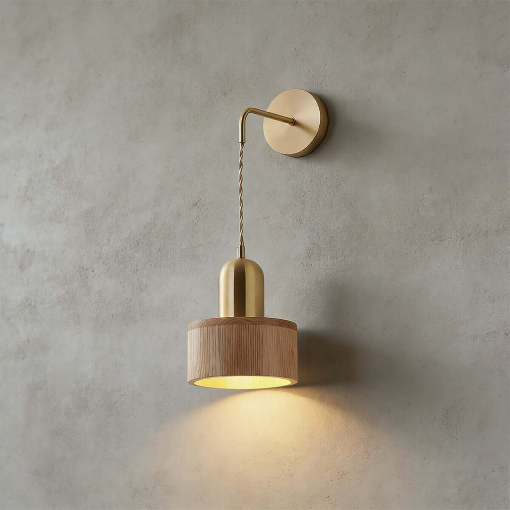 Fivaro Wood & Brass Wall Light | Japandi Bedside Accent Sconce