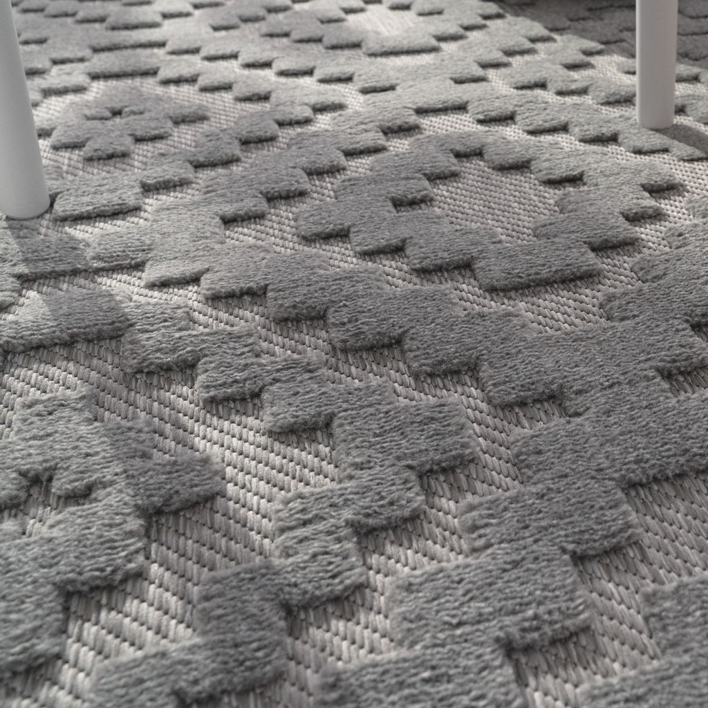 Outdoor Rug Livorno Trellis High-Low Pattern In Grey