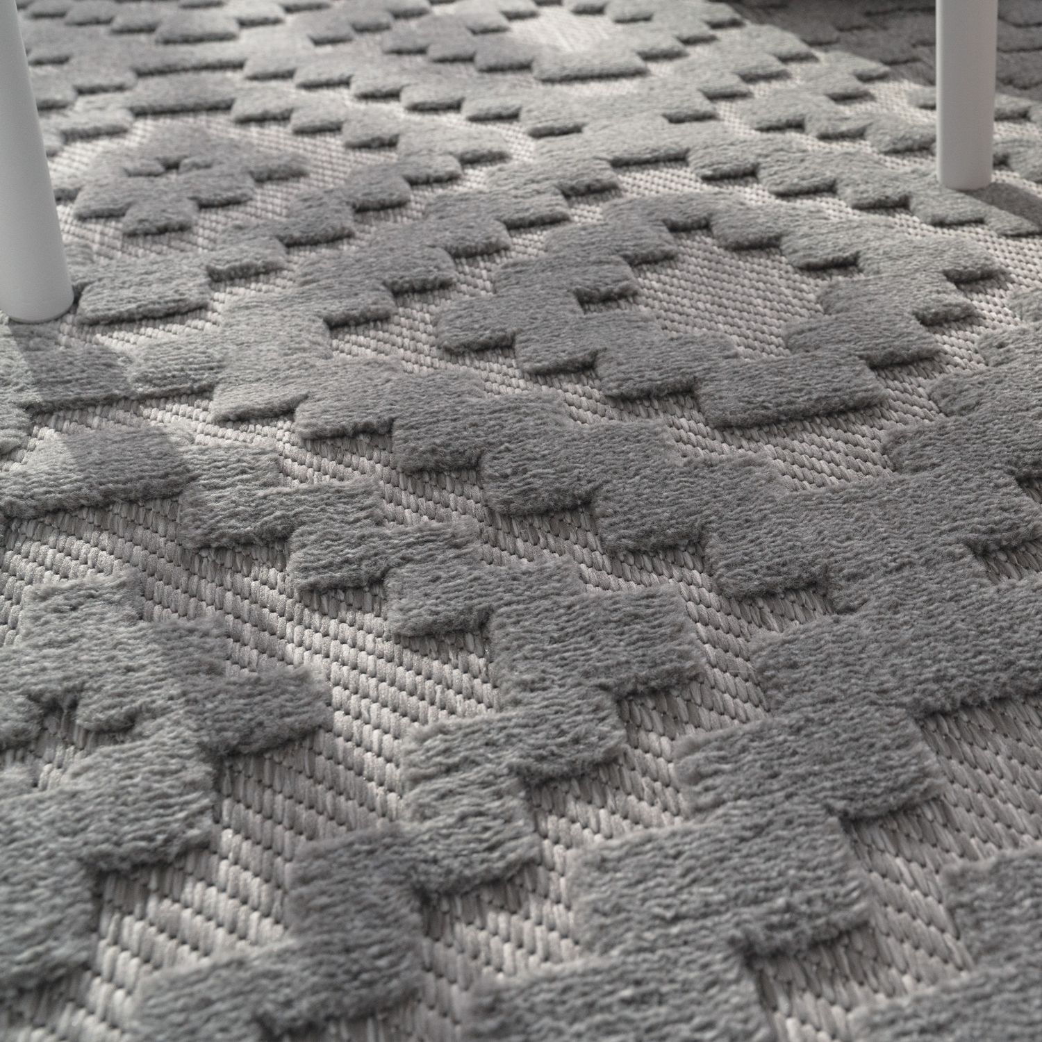 Outdoor Rug Livorno Trellis High-Low Pattern In Grey