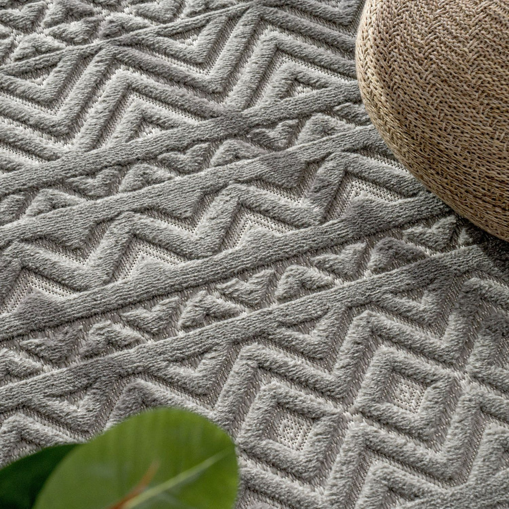 Outdoor Rug Livorno Boho High-Low Pattern In Grey