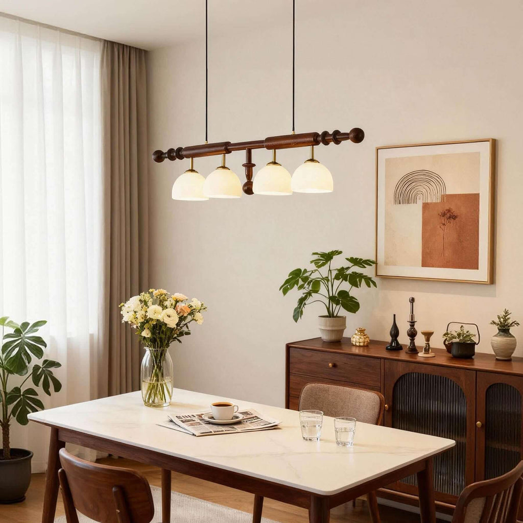 Havilo Linear Wood Chandelier | Long Dining Room Statement Light