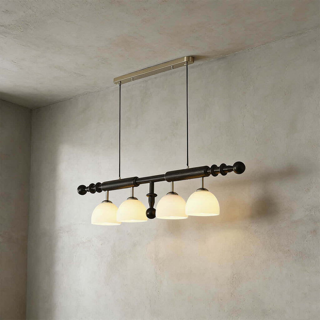 Havilo Linear Wood Chandelier | Long Dining Room Statement Light