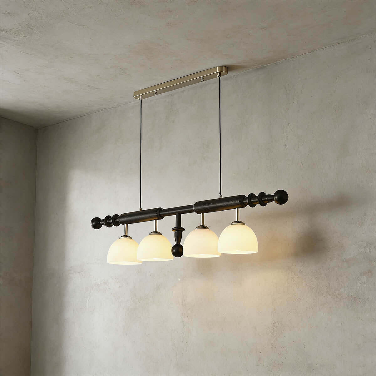 Havilo Linear Wood Chandelier | Long Dining Room Statement Light