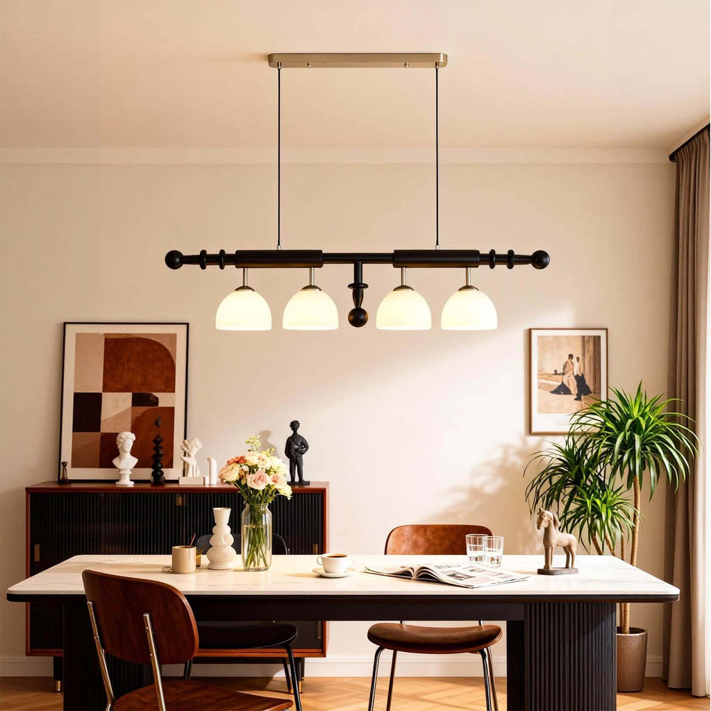 Havilo Linear Wood Chandelier | Long Dining Room Statement Light