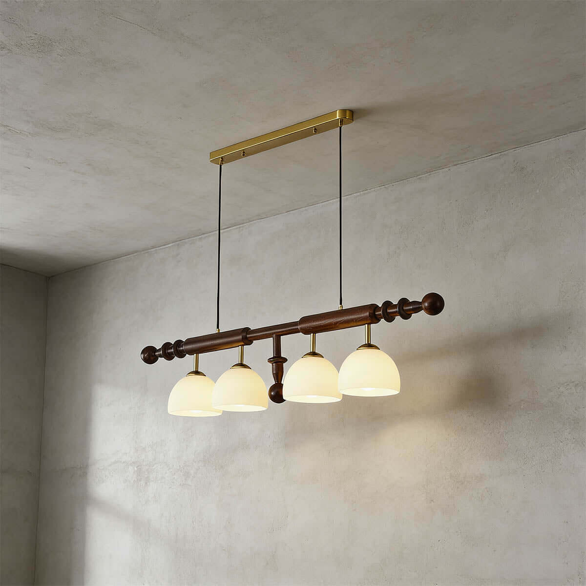 Havilo Linear Wood Chandelier | Long Dining Room Statement Light