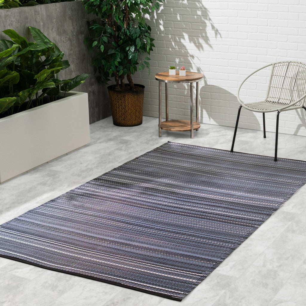 Cancun Midnight Outdoor Rug | Modern Striped Gray Design