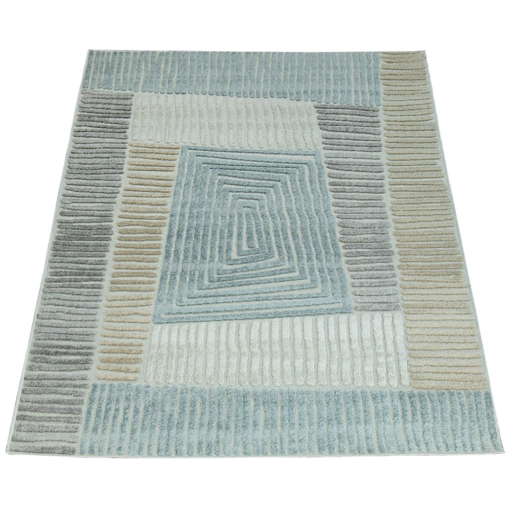 Marrakesh Carved Outdoor Rug | Waterproof Brown & Blue Design