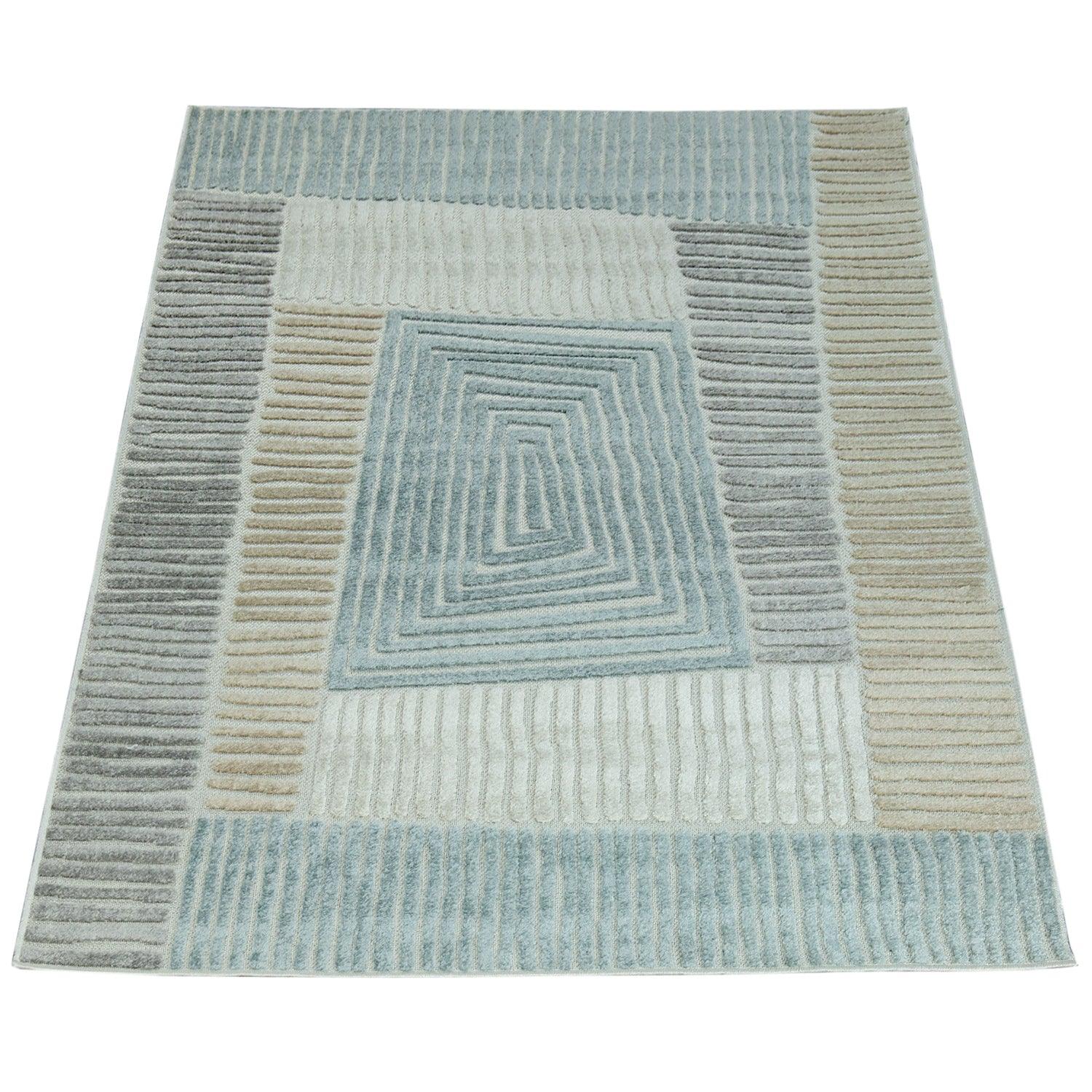 Marrakesh Carved Outdoor Rug | Waterproof Brown & Blue Design