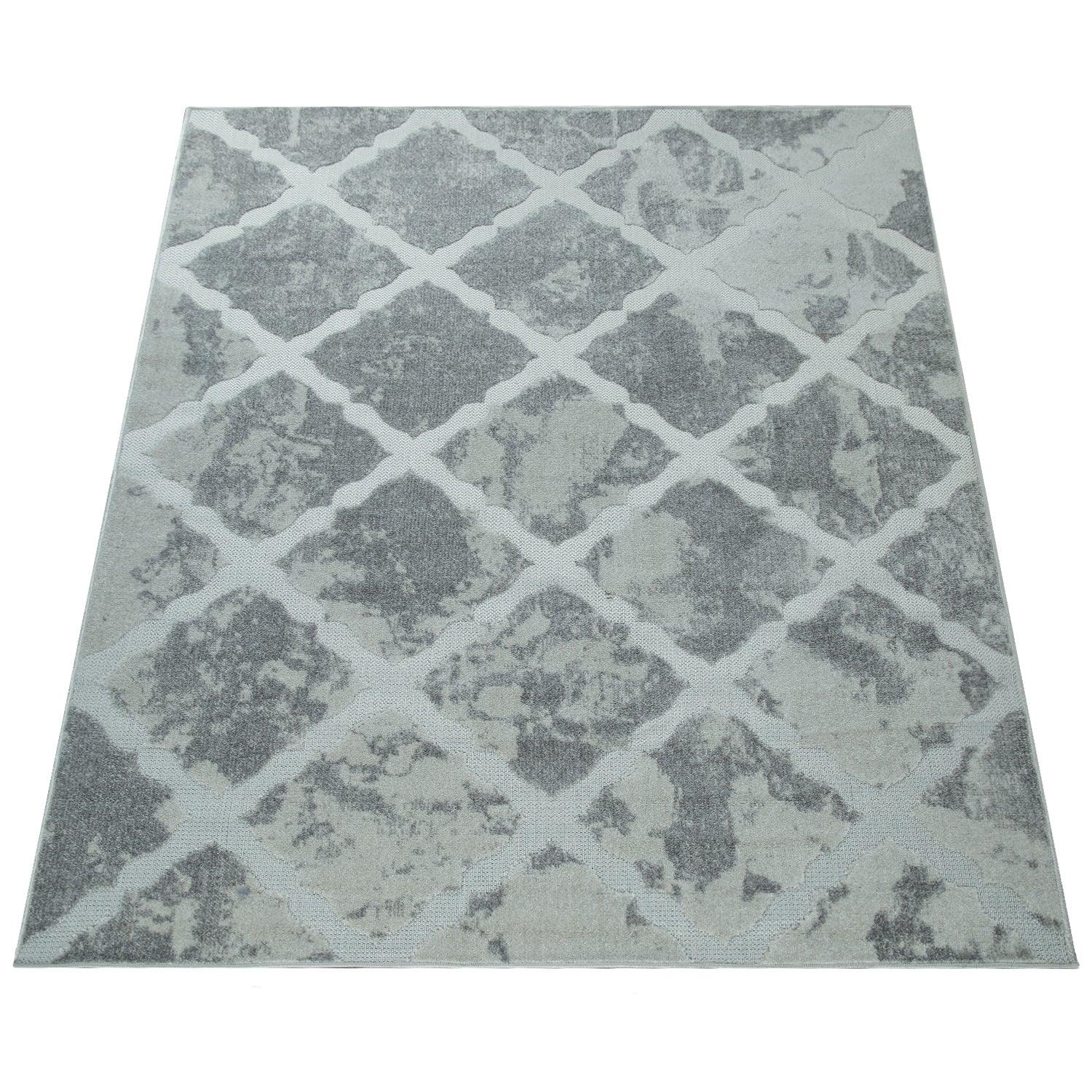 Marrakesh Moroccan Diamond Outdoor Rug | Waterproof Light Grey Design