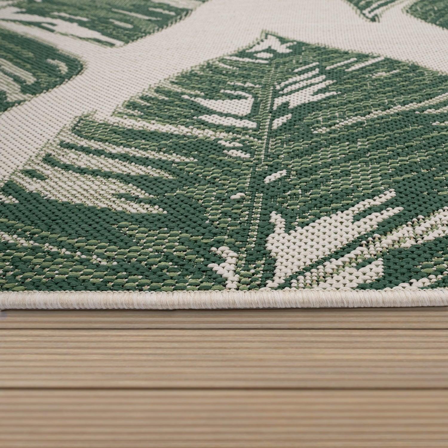 Ostende Jungle Leaves Indoor/Outdoor Rug | Waterproof Cream & Green Design