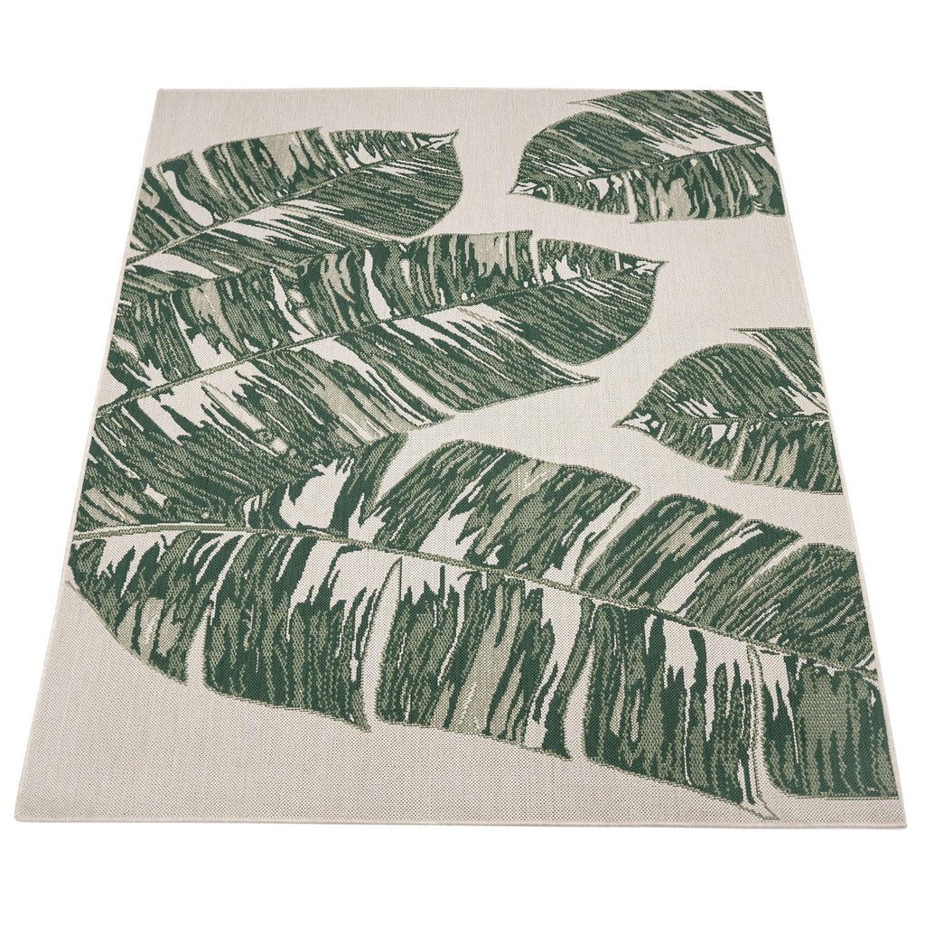 Ostende Jungle Leaves Indoor/Outdoor Rug | Waterproof Cream & Green Design