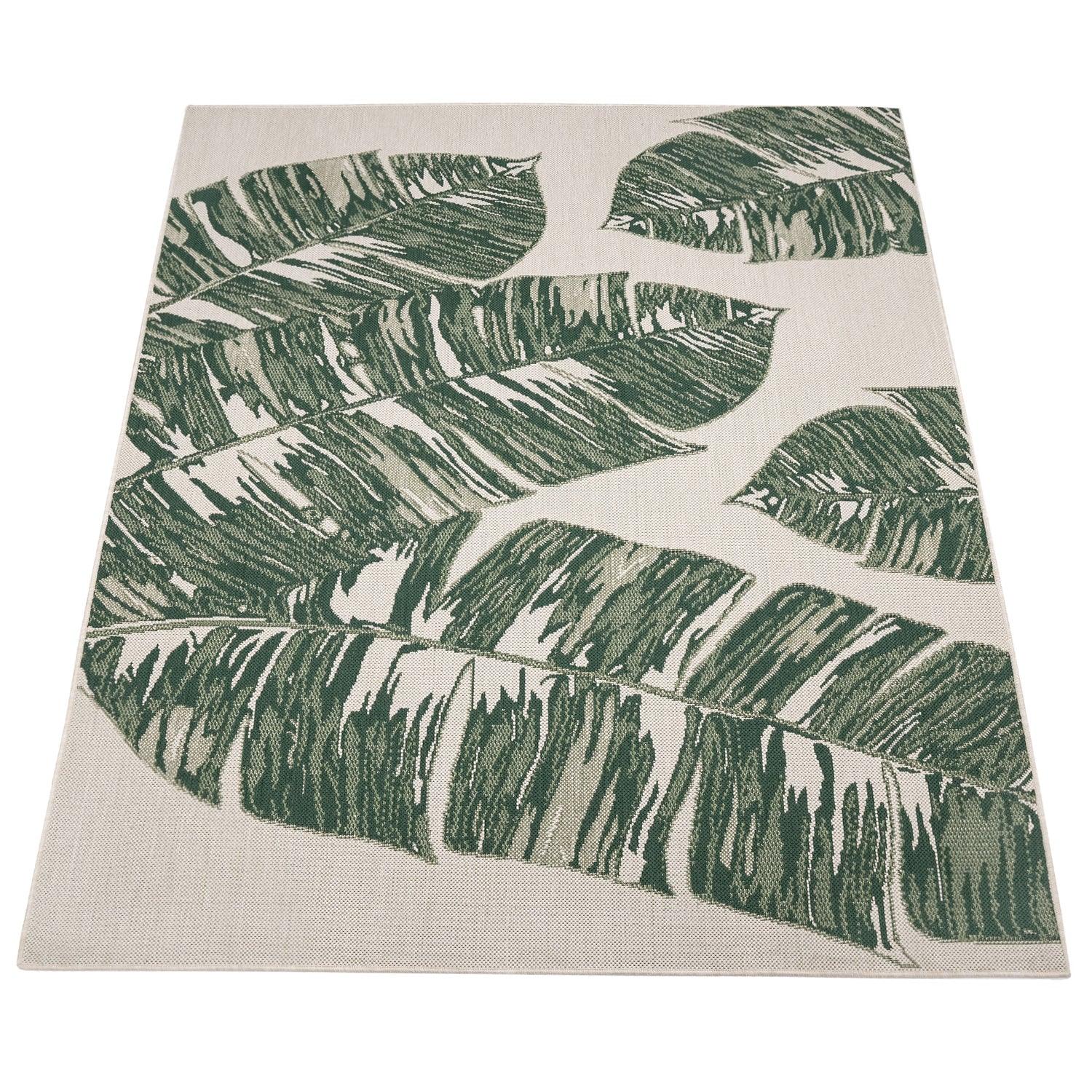 Ostende Jungle Leaves Indoor/Outdoor Rug | Waterproof Cream & Green Design