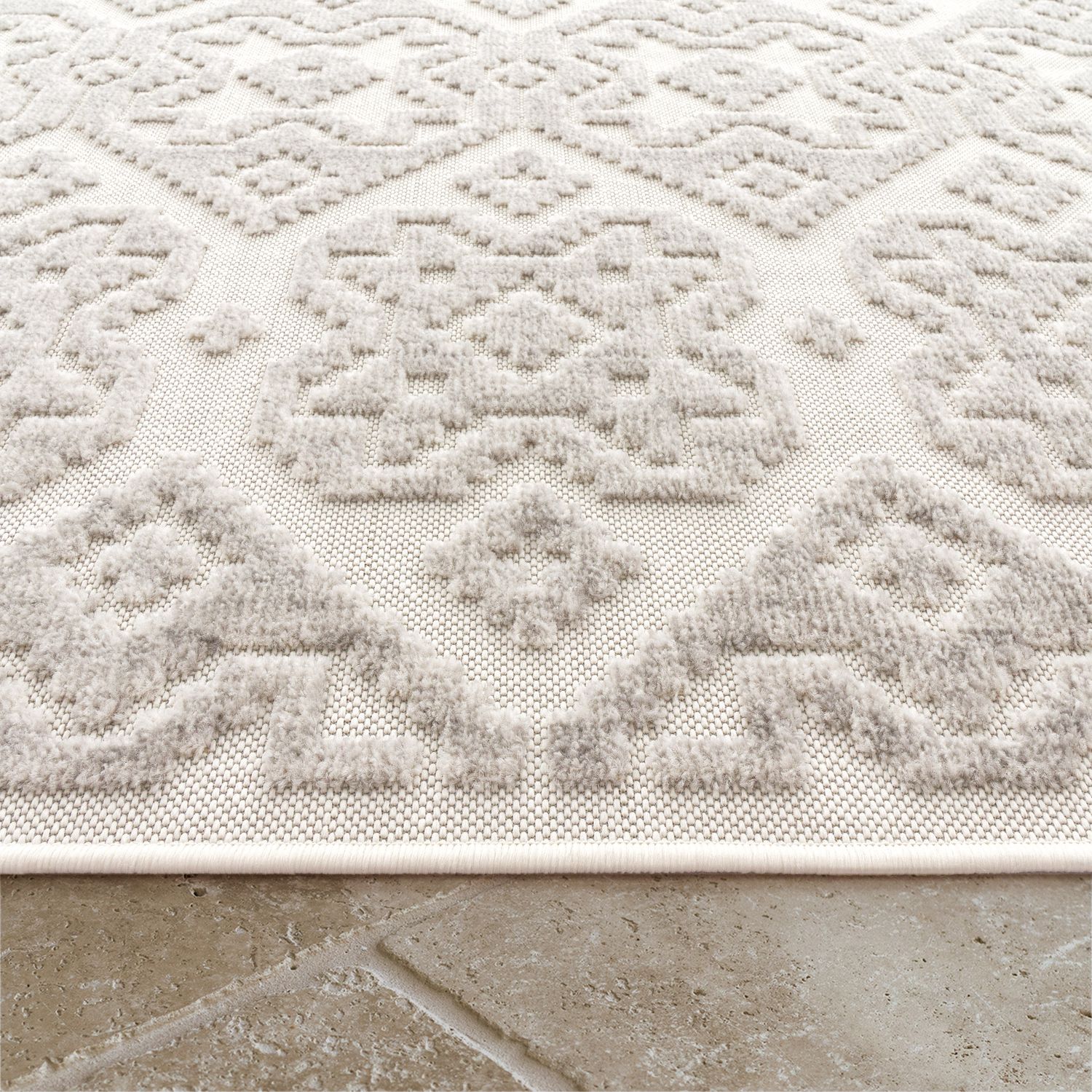 Outdoor Rug Marrakesh High/Low Effect Trellis in Cream