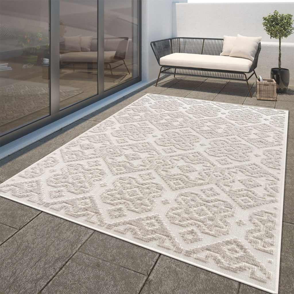 Outdoor Rug Marrakesh High/Low Effect Trellis in Cream