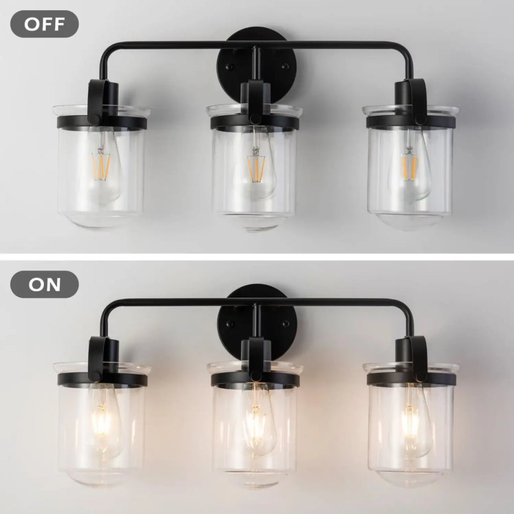 Indoor Wall Lights in Modern Black Finish with Glass Shade and E26 Base