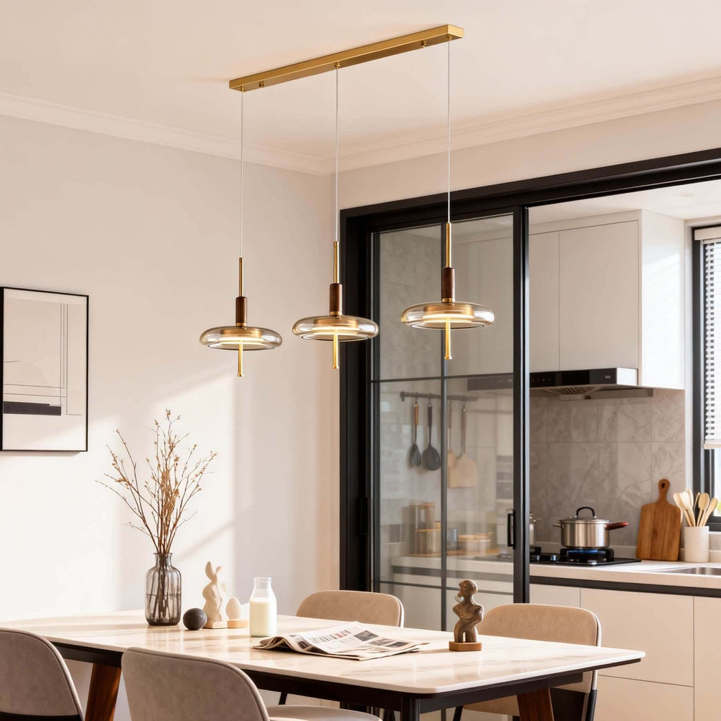 Junaro Glass & Wood Pendant Lamp | Single or 3-Light Bar Island Light
