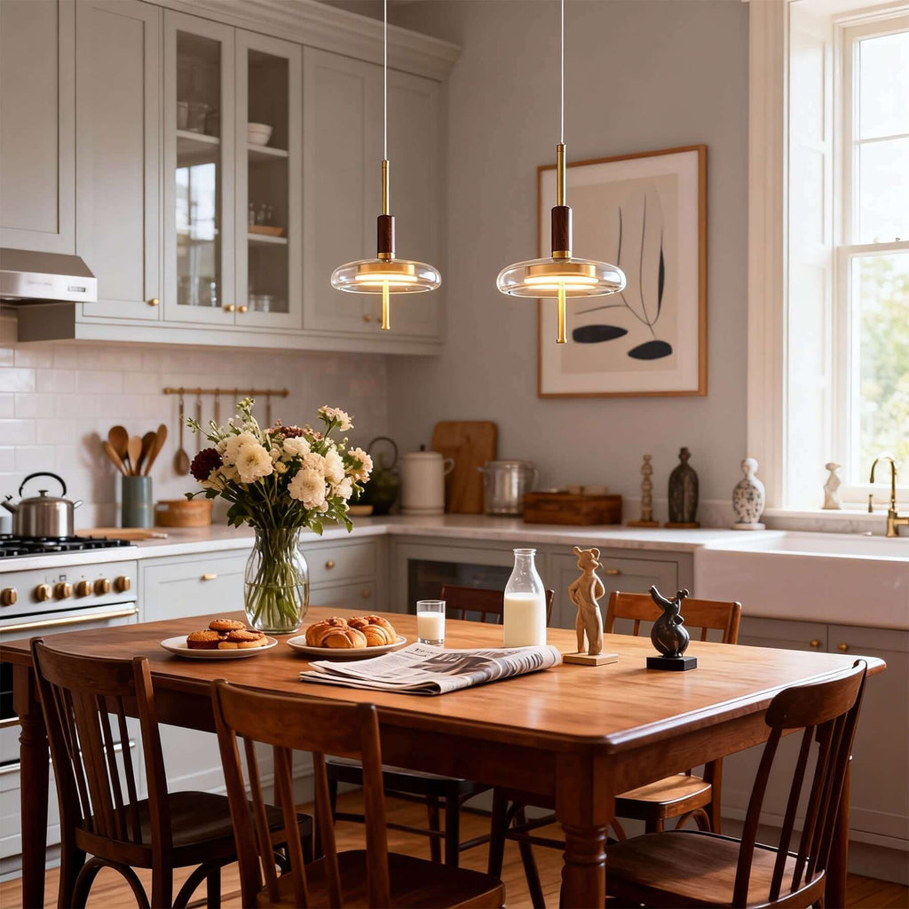Junaro Glass & Wood Pendant Lamp | Single or 3-Light Bar Island Light