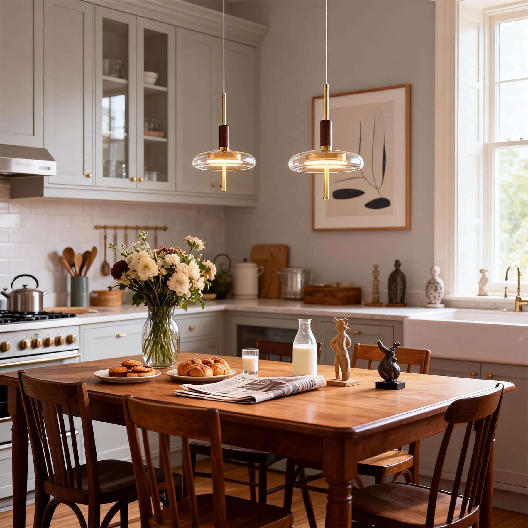 Junaro Glass & Wood Pendant Lamp | Single or 3-Light Bar Island Light