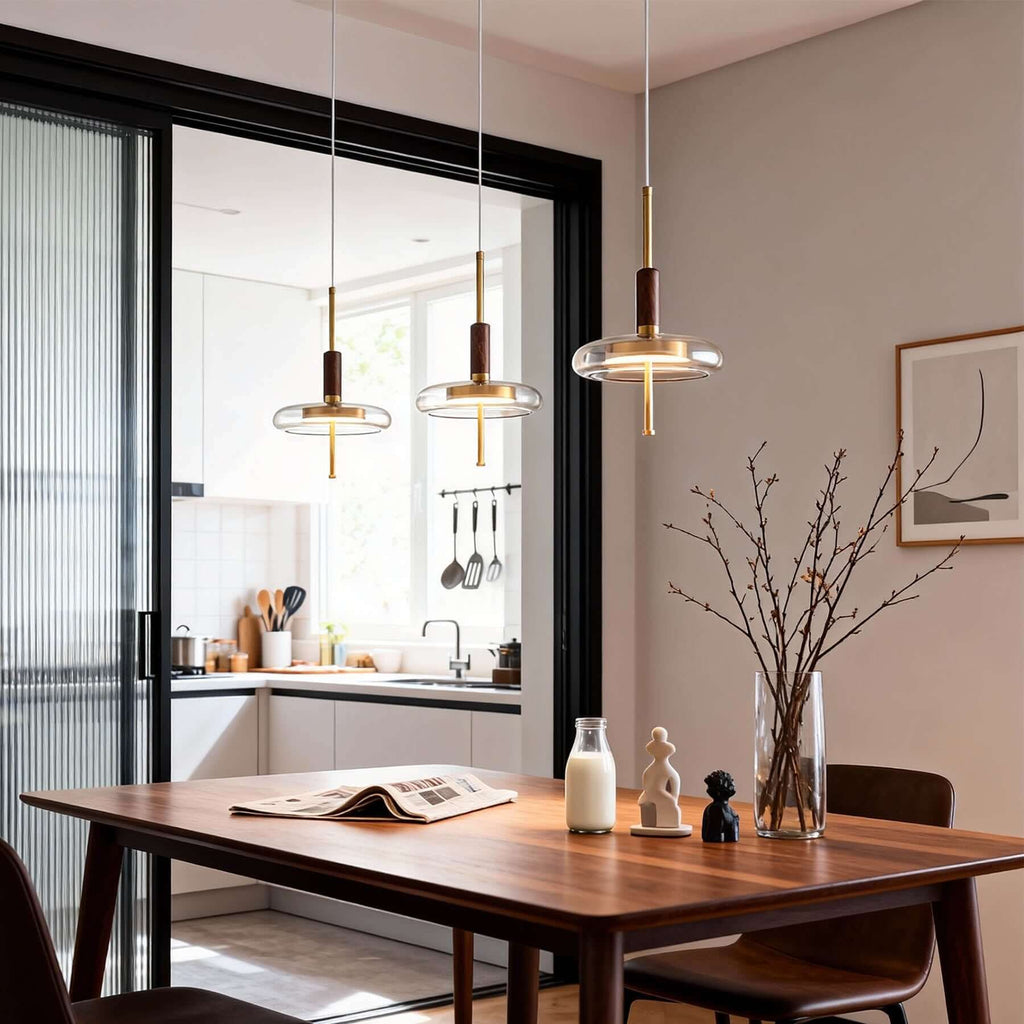 Junaro Glass & Wood Pendant Lamp | Single or 3-Light Bar Island Light