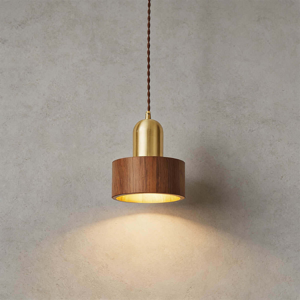 Kalvio Wood & Brass Pendant Lamp | Japandi Bedside Hanging Light