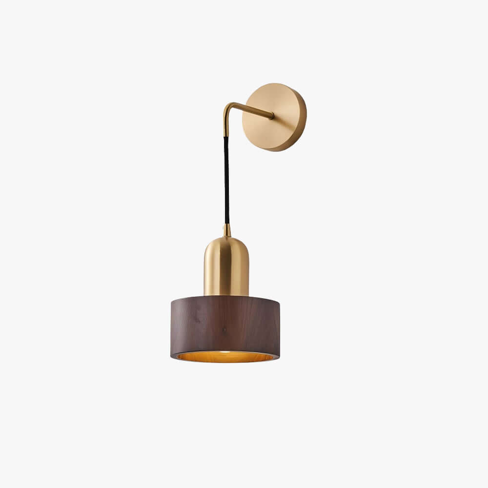 Kalvio Wood & Brass Wall Light | Japandi Bedroom Corner Sconce