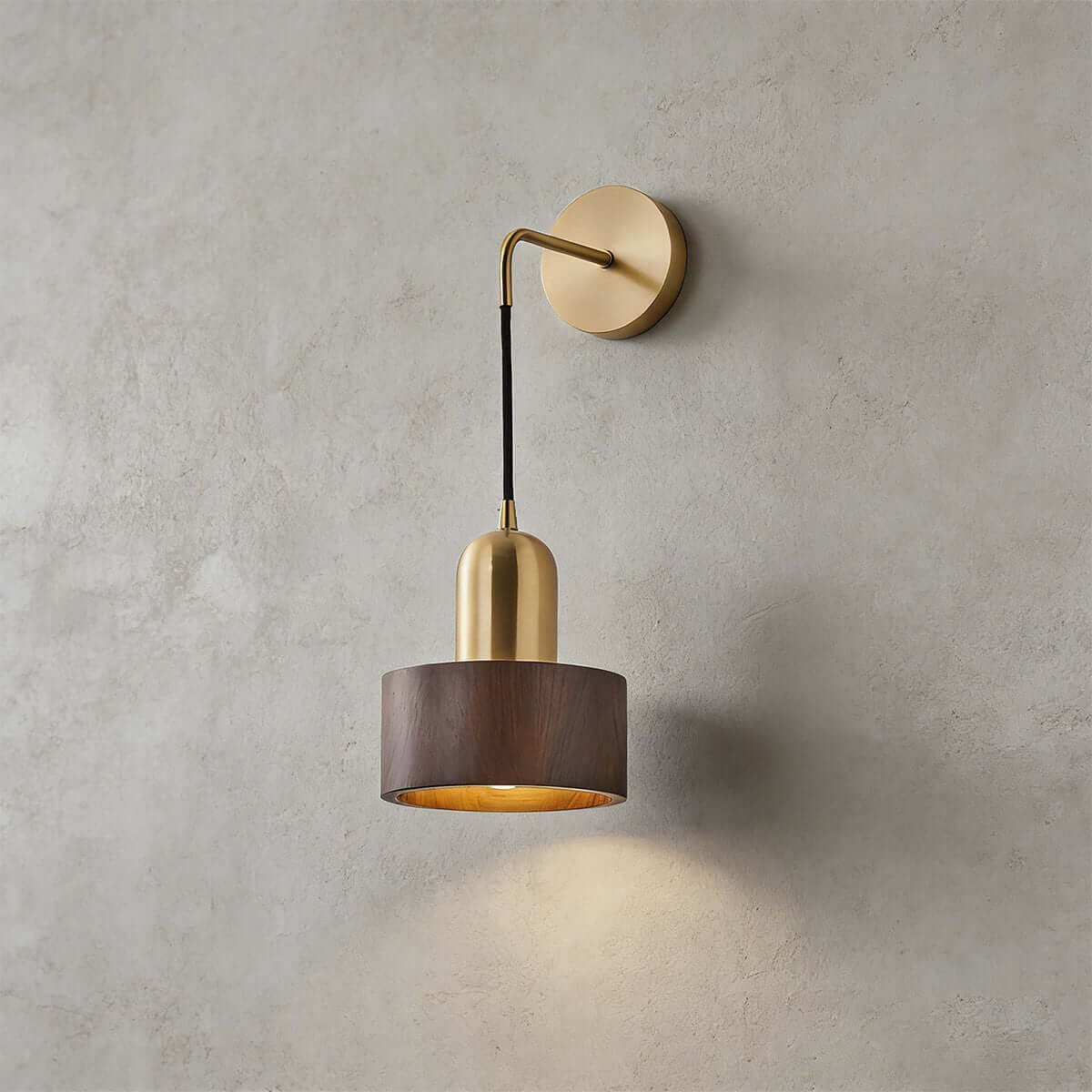Kalvio Wood & Brass Wall Light | Japandi Bedroom Corner Sconce