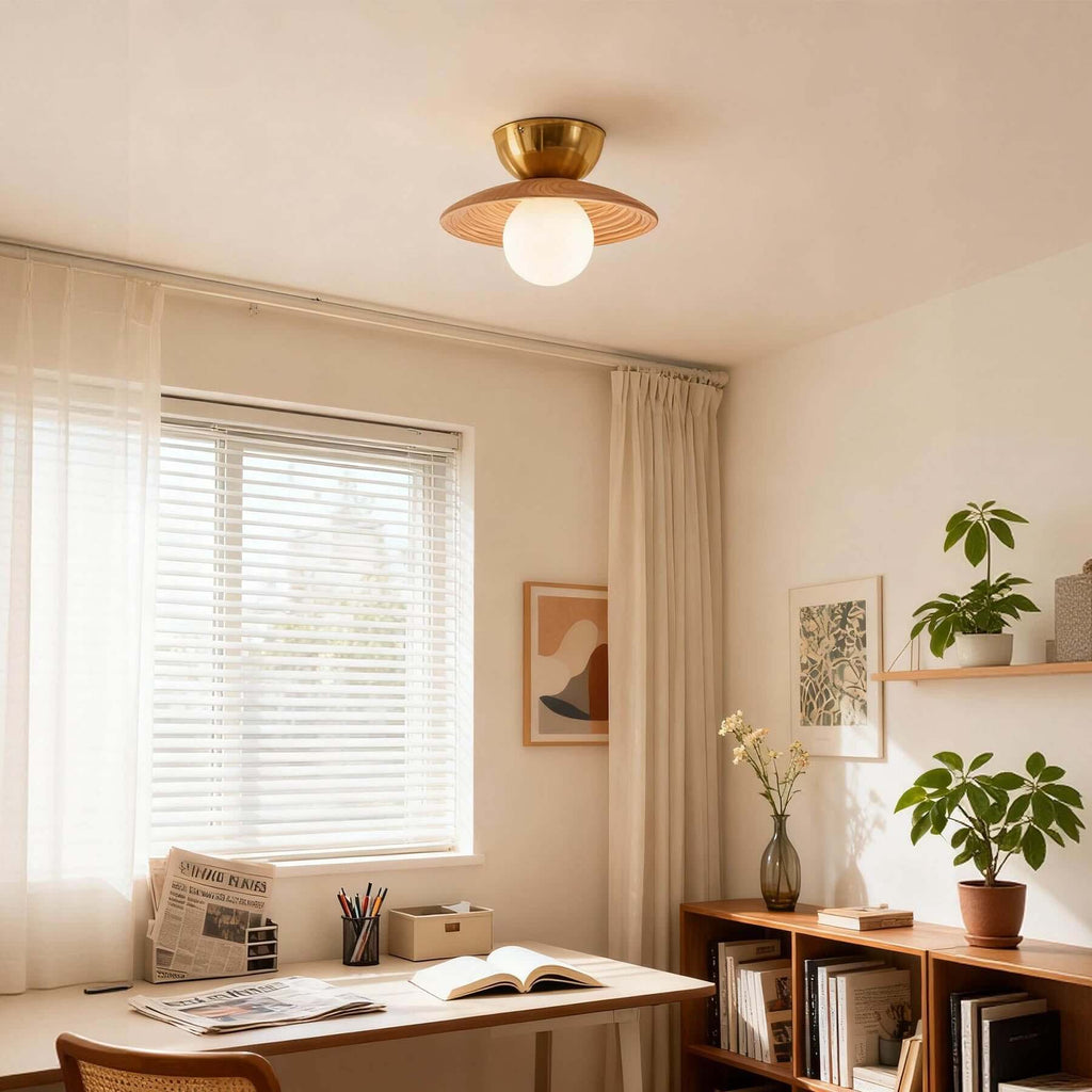 Kemiro Wood Ceiling Lamp | Small Flush Mount Porch & Bedroom Light
