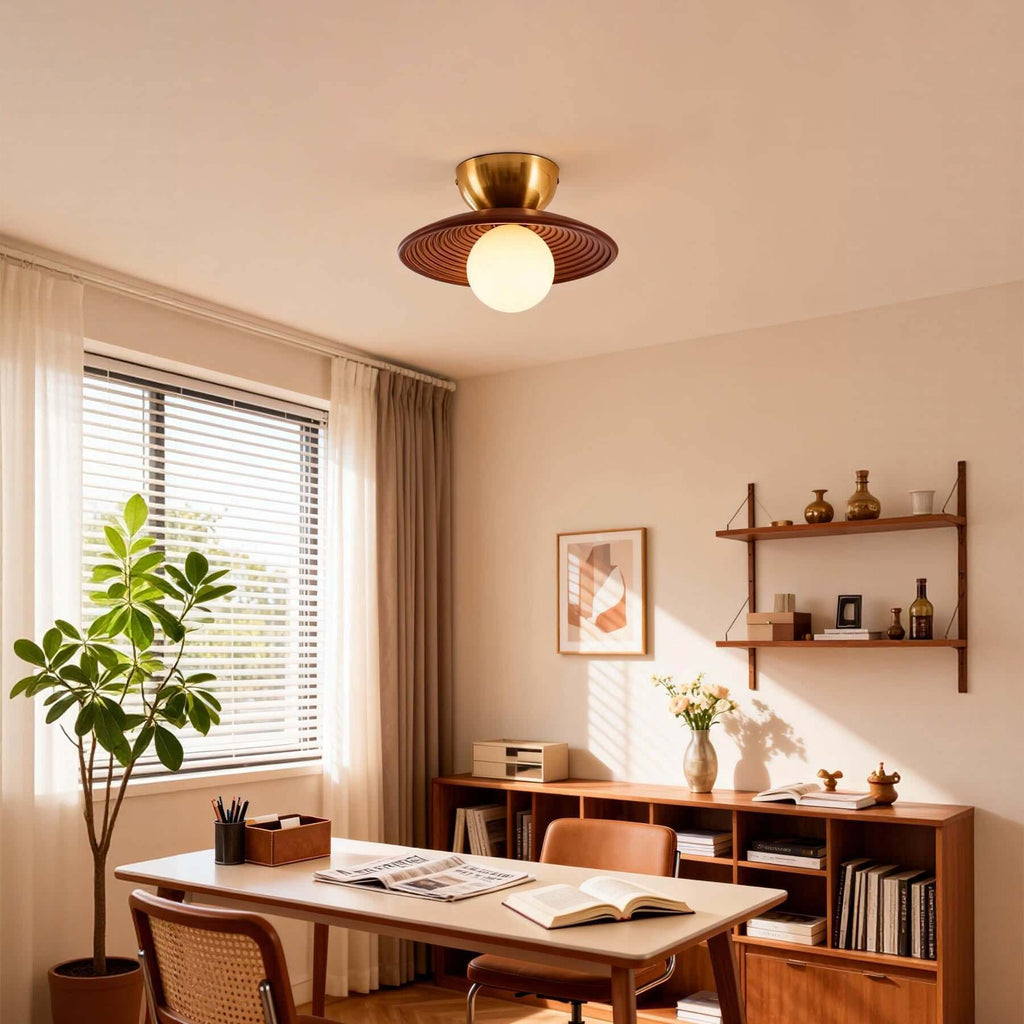 Kemiro Wood Ceiling Lamp | Small Flush Mount Porch & Bedroom Light