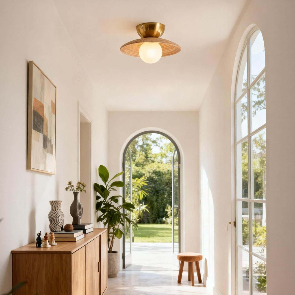 Kemiro Wood Ceiling Lamp | Small Flush Mount Porch & Bedroom Light