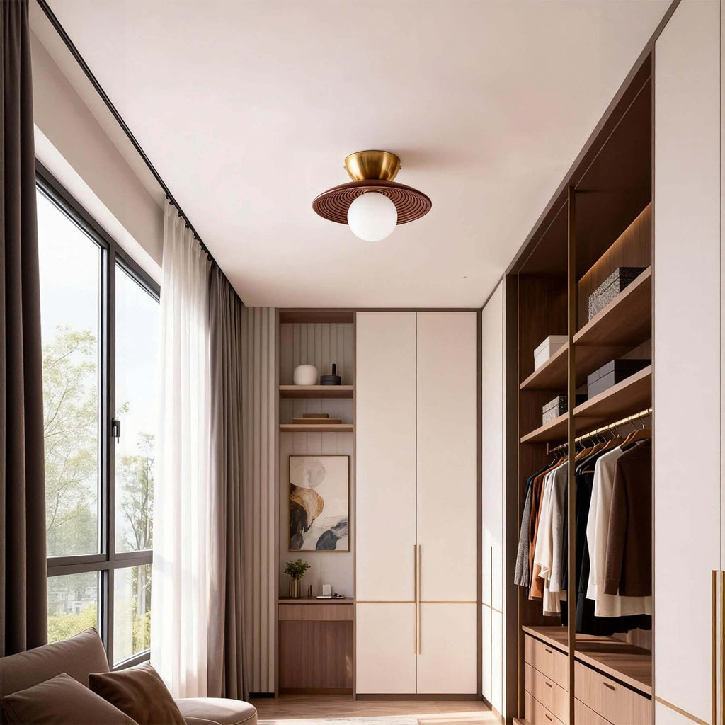 Kemiro Wood Ceiling Lamp | Small Flush Mount Porch & Bedroom Light