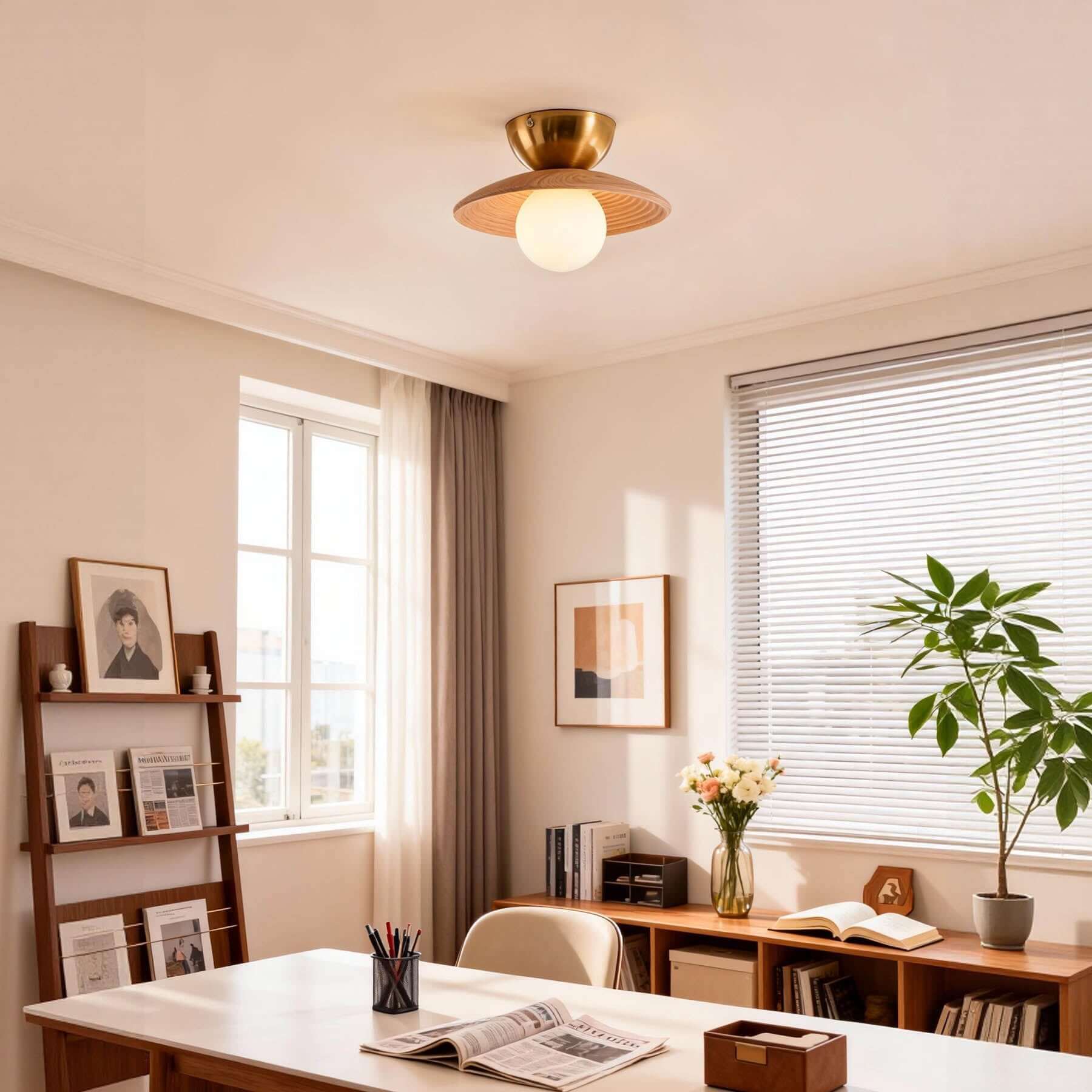 Kemiro Wood Ceiling Lamp | Small Flush Mount Porch & Bedroom Light