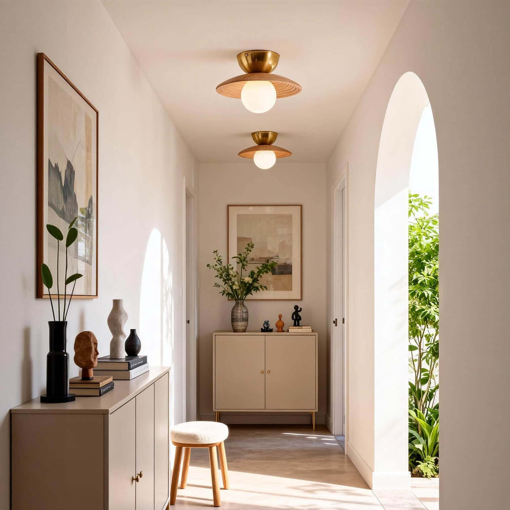 Kemiro Wood Ceiling Lamp | Small Flush Mount Porch & Bedroom Light