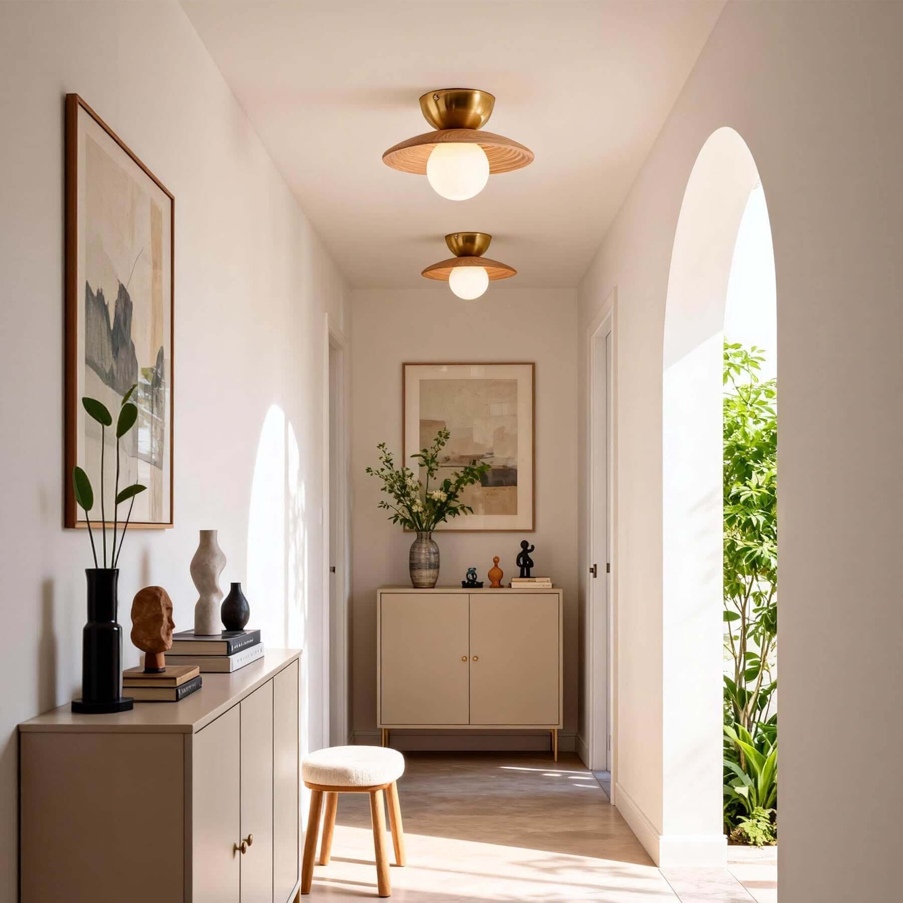 Kemiro Wood Ceiling Lamp | Small Flush Mount Porch & Bedroom Light