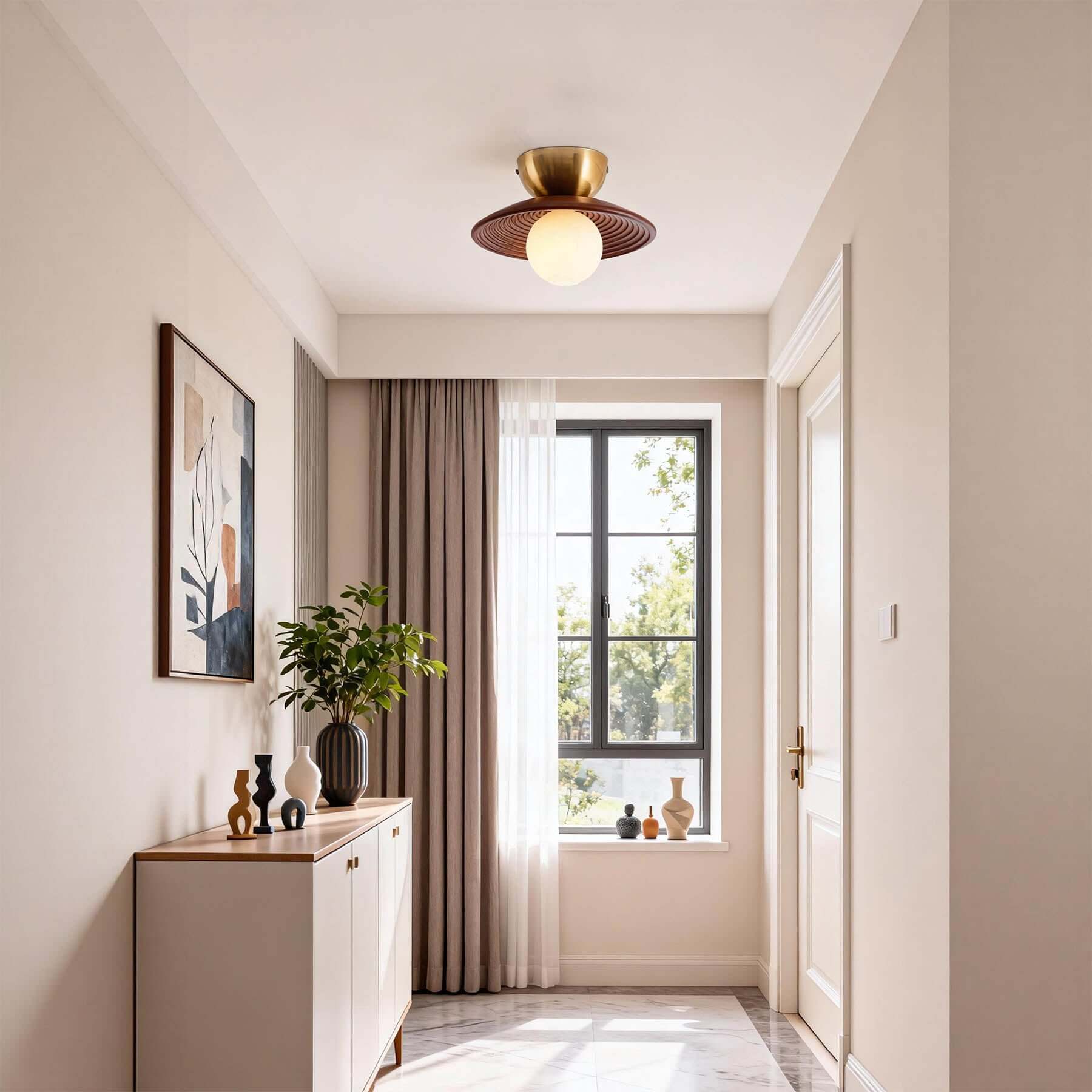 Kemiro Wood Ceiling Lamp | Small Flush Mount Porch & Bedroom Light
